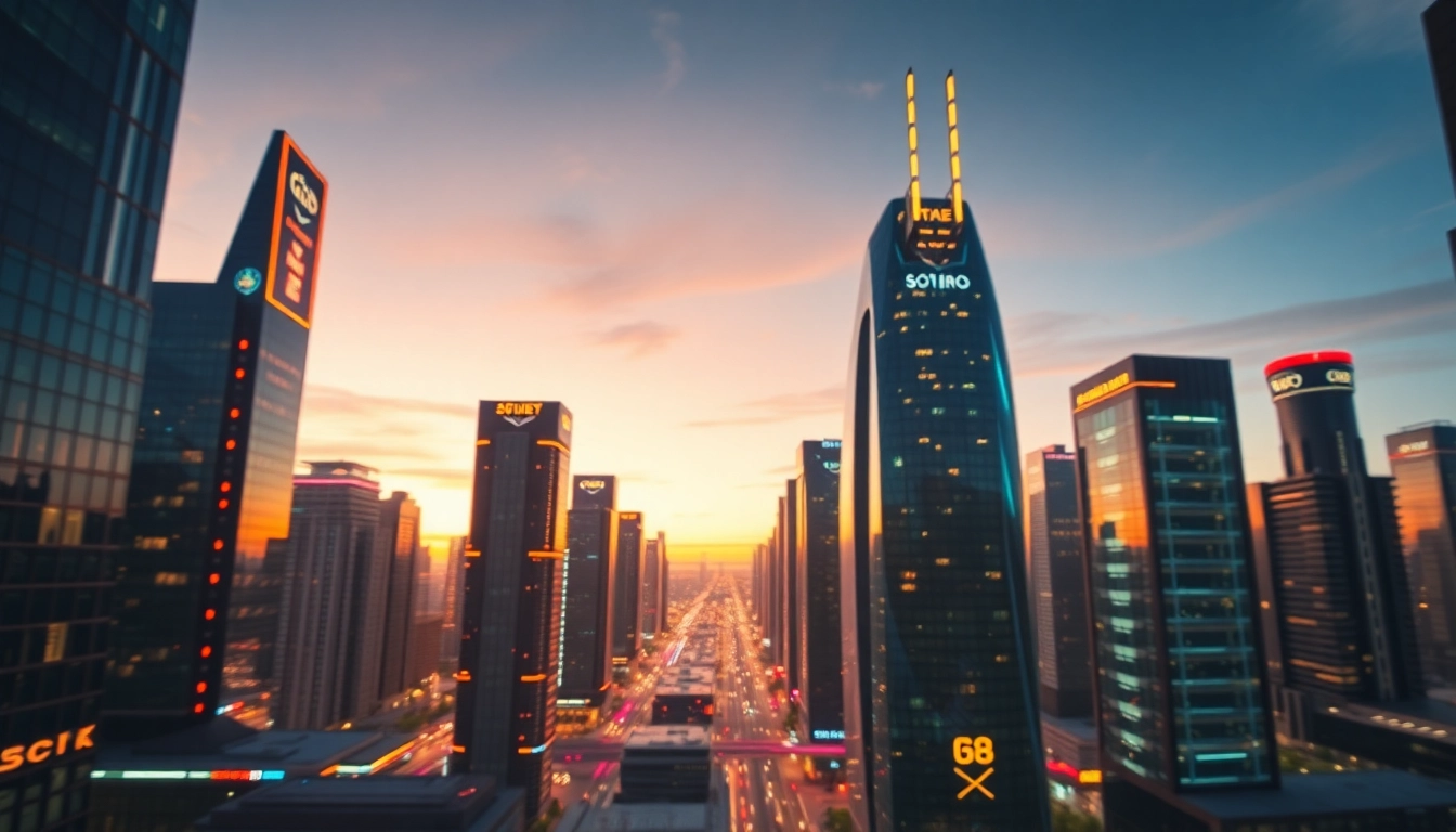 Showcase futuristic technology in a vibrant cityscape filled with neon lights and innovative architecture.