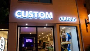 High-quality custom signs showcasing vibrant LED lighting and durable materials for retail storefronts, enhancing visibility and brand appeal.