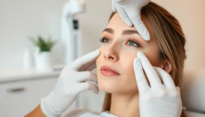 Woman undergoing a Botox Behandlung in a serene clinic environment, showcasing a careful injection process.