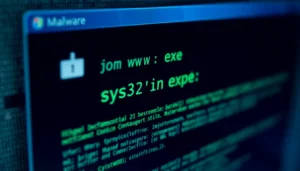 Security analyst inspecting sys32win.exe on Windows, highlighting malware threats related to https://sys32win.com/ with a focus on threat detection and cybersecurity.