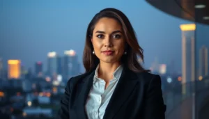 Professional Bangalore Escort with confident demeanor and cityscape backdrop for an elevated aesthetic