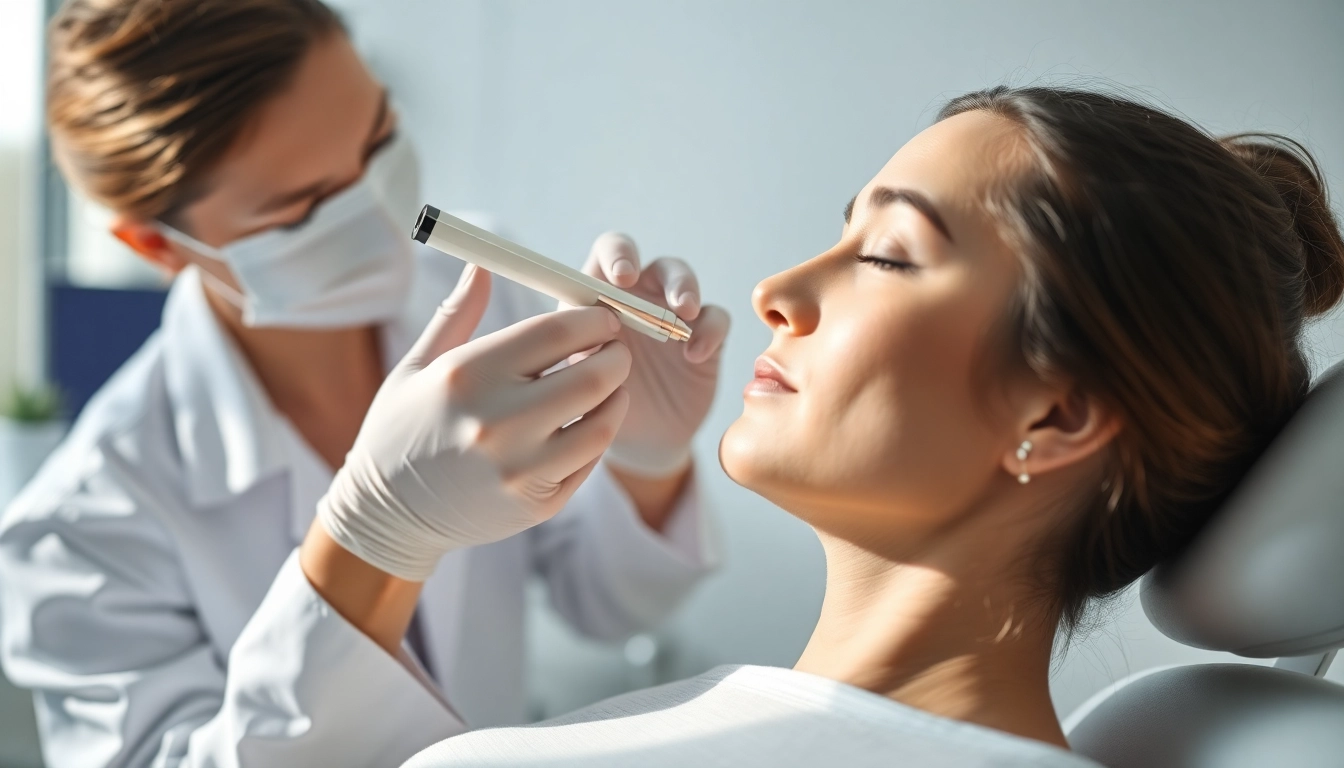 Experienced clinician performing a Botox Behandlung for wrinkle reduction, showcasing precision and care.