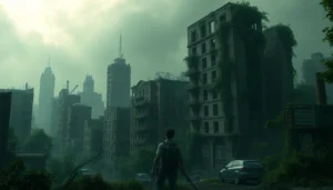 Смотреть бесплатно одни из нас 1 сезон смотреть в захватывающем постапокалиптическом окружении с одиноким человеком на фоне разрушенного города.