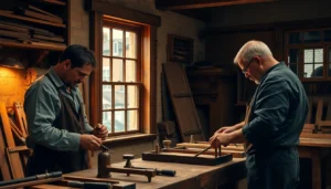 Sash window restoration process showing craftsmen repairing traditional timber frames with precision and care, highlighting craftsmanship in restoring heritage windows.