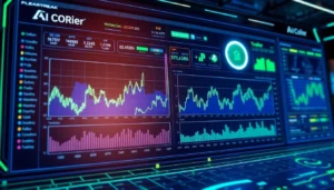 AICoin digital platform displaying real-time crypto data and secure trading charts with vibrant colors and modern UI