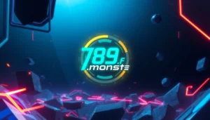 Visual representation of 789f.monster's online presence with vibrant neon logo and tech-inspired design elements for branding and engagement.