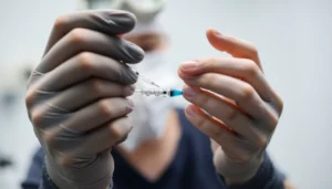 Fettwegspritze Zürich: Medical professional performing targeted fat reduction injection in a modern clinic setting.