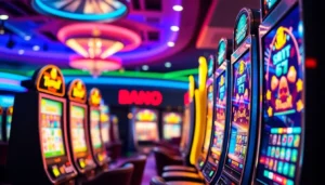 Non GamStop casinos offer unrestricted betting options; a lively casino floor with bright screens and active players.