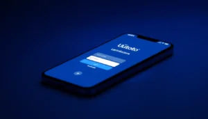 Login uustoto interface on mobile device with sleek design and glowing elements for easy access.