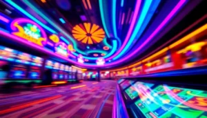 A colorful, dynamic representation of contextual backlinks with neon lights and energetic motion effects.