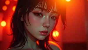 Dynamic NSFW AI scene showcasing hyper-realistic visuals of a passionate anime character with detailed textures and warm lighting for engaging screen readers.