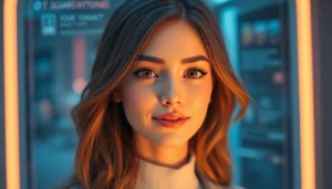 AI girlfriend interacting through a sleek digital interface, showcasing personalized and engaging features for user connection.