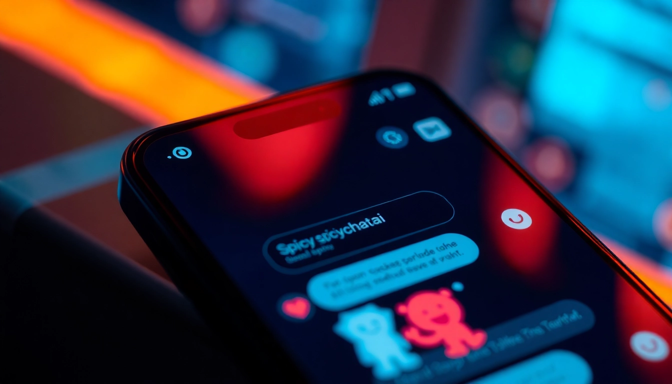 Engaging spicychatai conversation on a sleek smartphone screen with vibrant AI characters, emphasizing realism and interactivity.