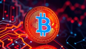 Cryptocurrency market analysis showing digital coins and blockchain technology, highlighting