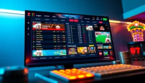 Online sports betting and casino interface with vibrant colors and dynamic layout