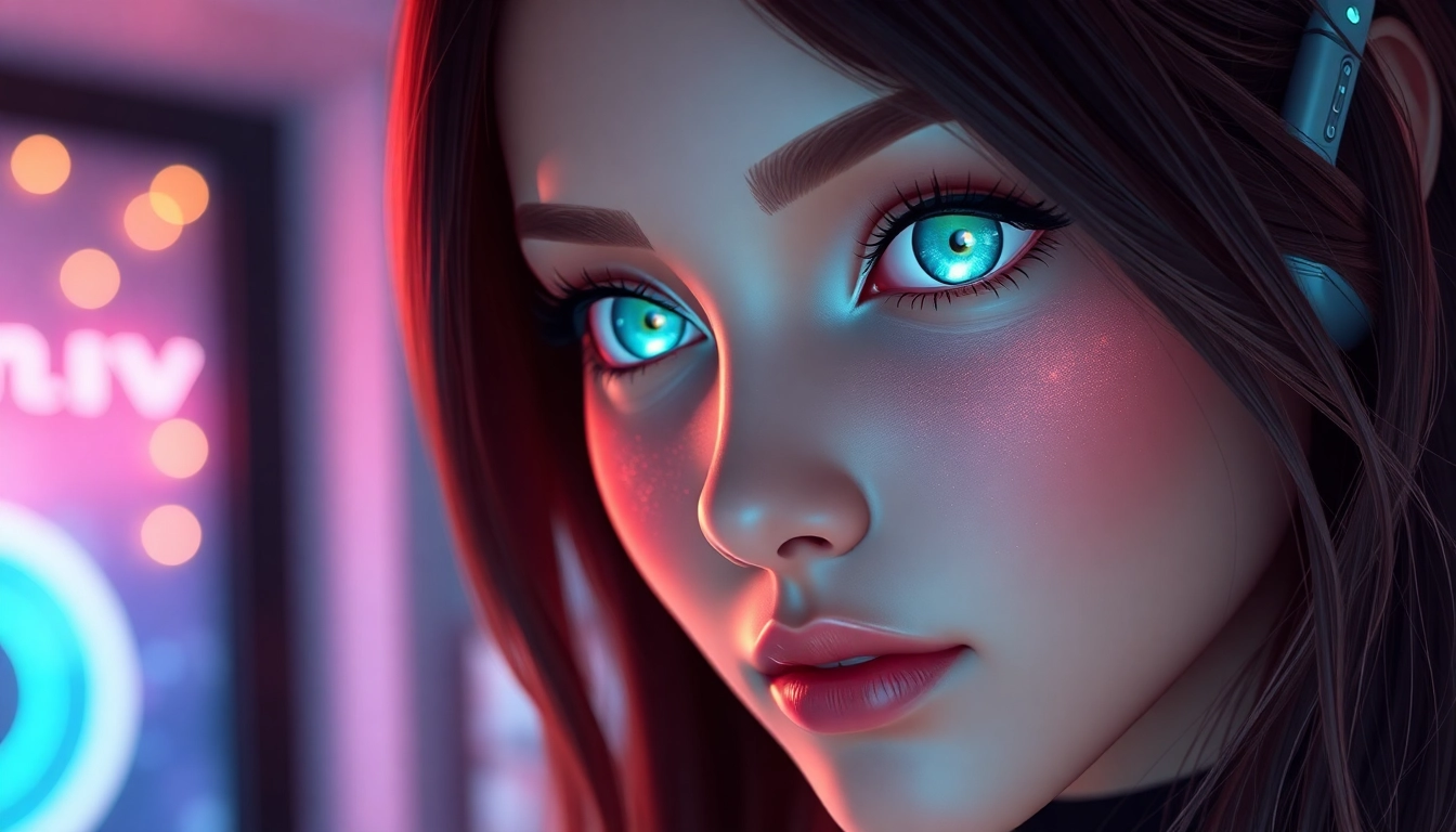 AI girlfriend engaging in a heartfelt conversation on a digital interface with warm lighting and modern design elements.