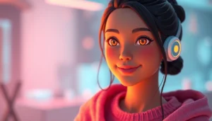 AI girlfriend engaging in a virtual chat with a user, showing a friendly, emotionally expressive digital avatar for accessible companionship.