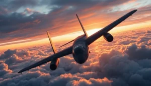 B52 strategic bomber soaring through stormy skies, showcasing military might and precision.