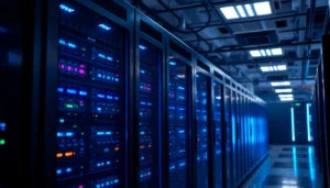 Advanced server refurbished unit with blinking LEDs in a data center environment to showcase