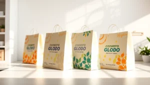 High-quality photo showcasing a sturdy torba papierowa on a shop counter, emphasizing