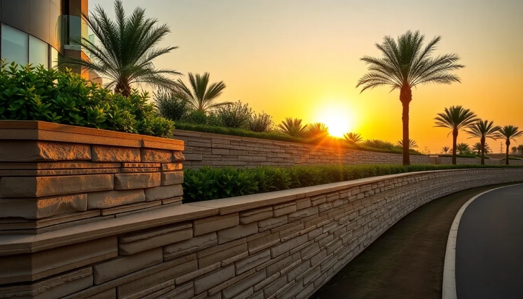 Professional team installing durable retaining walls in Dubai for elegant outdoor landscapes