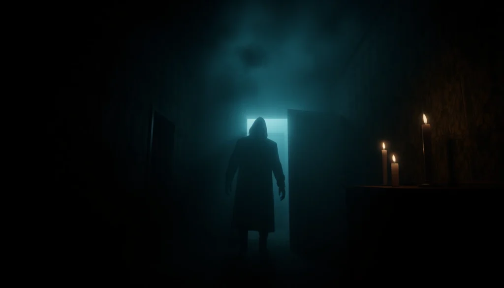 Enticing horror video thumbnail showing a shadowy figure to thrill thrill-seeking viewers with spooky visuals and intense atmosphere.