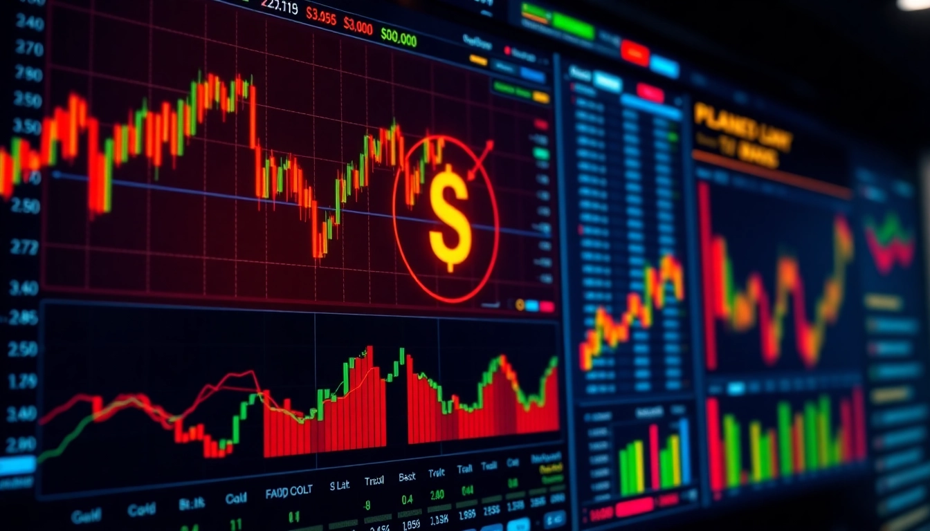 Trading News updates with live stock and gold market charts showing recent fluctuations and