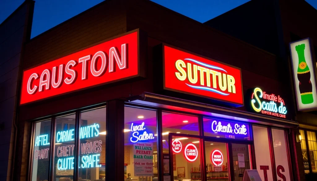 Custom signs displayed on storefronts highlighting professional design and high-quality