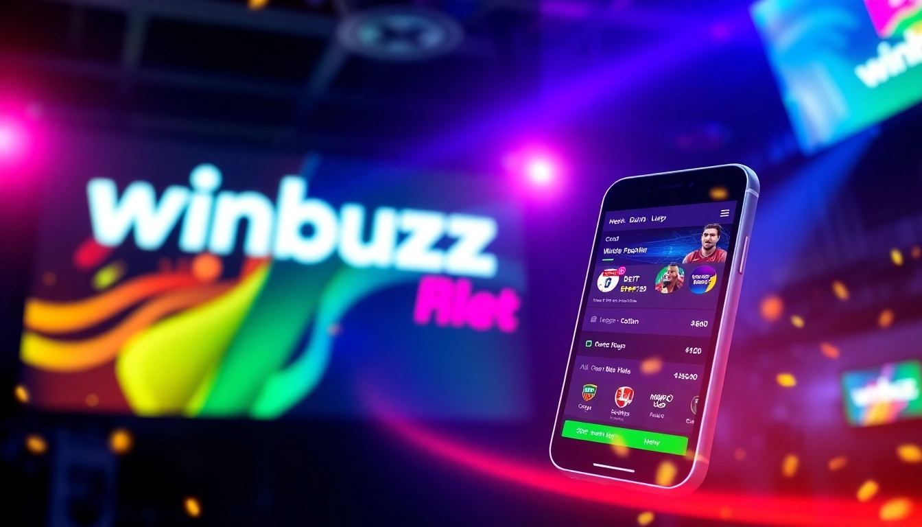Winbuzz logo displayed on a sleek mobile device screen with vibrant betting graphics for user