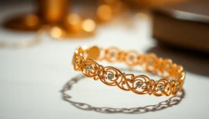 Zlota bransoletka being worn on a woman's wrist, emphasizing elegance and gold craftsmanship