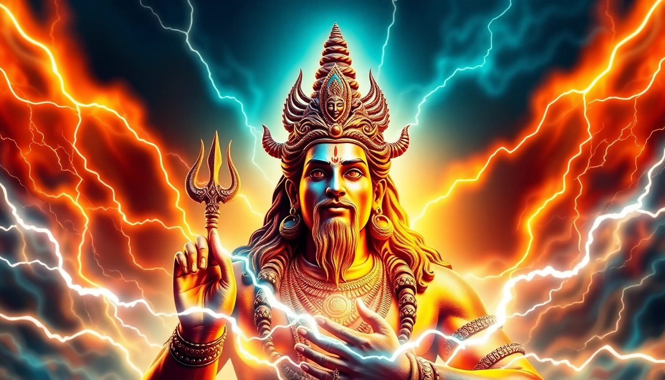Mahadev book promotional graphic showcasing a powerful Mahadev image with vibrant colors and