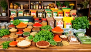 High-quality spices, cooking pastes, chutneys, sauces, and dehydrated foods showcased by a