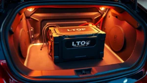 High-quality best subwoofer battery powering car audio system with vibrant components and clean