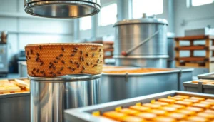 Professional display of material y maquinaria para apicultura featuring stainless steel support