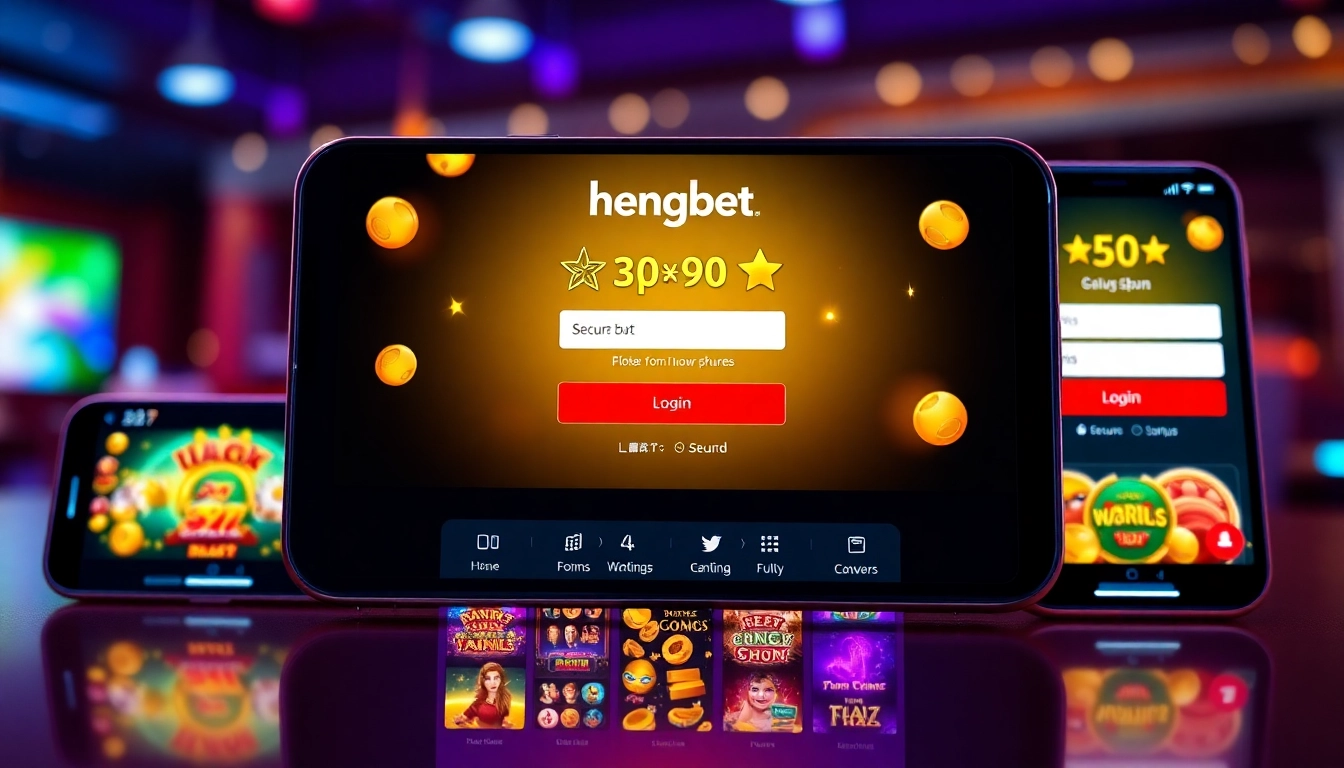 Hengongbet online casino login interface on mobile device with secure features and vibrant game