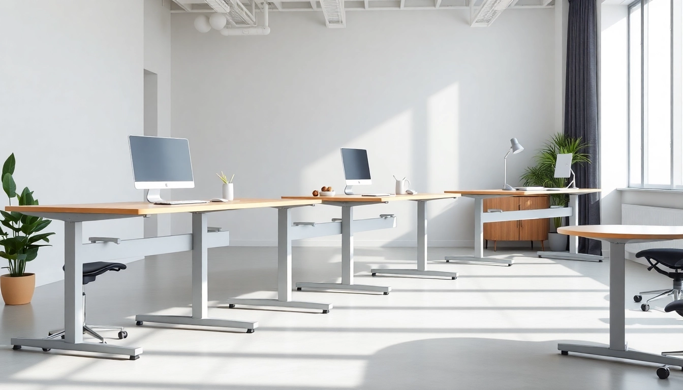 Standing Desks in a modern office setup demonstrating adjustable height and ergonomic features
